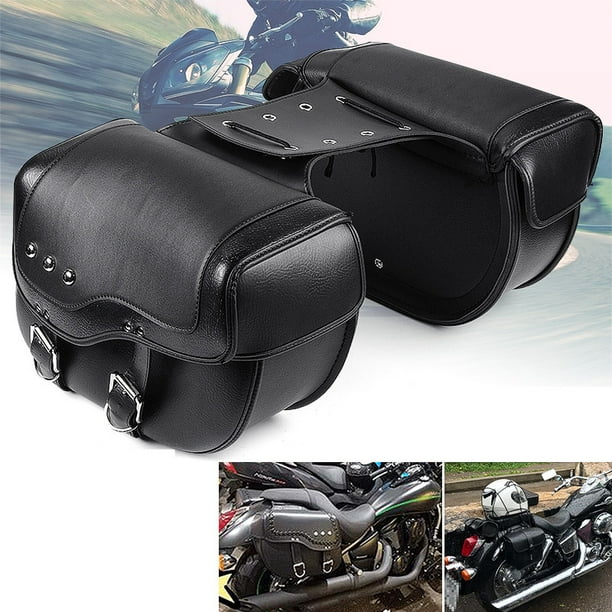 Universal Durable Pair Black PU Leather Motorcycle ATV Saddle Bags Luggage Bags 